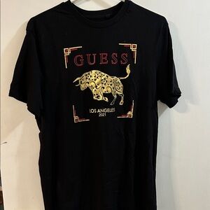 GUESS Black Tee with Gold Bull Graphic